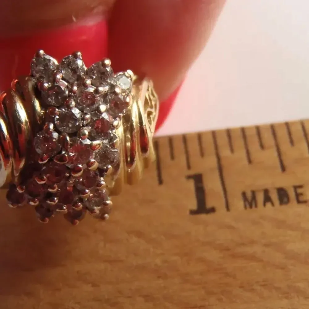 ESTATE 10k YG Waterfall Ring 21 Diamonds 1/4CtTw 3.7 Gr Sz 6